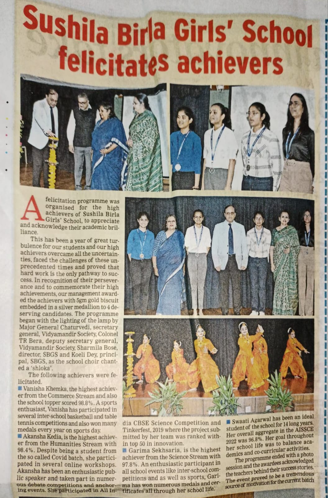 Felicitation Programme 2022 Sushila Birla Girls School